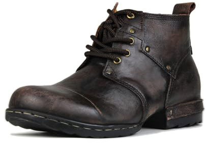 COWSDELLA Herr grippy svart järnbit tåspetsad design chukka stövlar snörning motorcykel vardaglig läder klänning ankelstövel för män mode 6015-3-A-R, Vintage mörkbrun, 46 EU