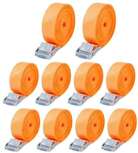 10 Stück Spanngurt,Zurrgurt,25 mm x 4 m,Spanngurte mit klemmschloss Für Fahrräder,Trolleys,Motorrad Gepäck,nach DIN EN 12195-2 (4m-Orange)
