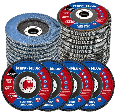 Meff-Mluk 40 Pack Flap Discs 115mm Grinding Discs 40/60/80/120 Grit 29 Type Angle Grinder Discs for Angle Grinder to Sanding Grinding Polishing Metal Wood Stainless Steel