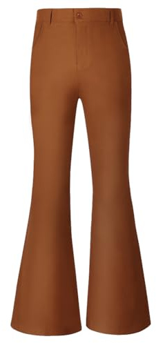 AYBUY Pantalones Acampanados, 70 Pantalones de Hombre Discoteca Acampanados, Pantalones de Disfraz Retro con Estilo de Los Años 60 y 70, Corte Elástico para Fiestas Temáticas, Festivales, Marrón- L