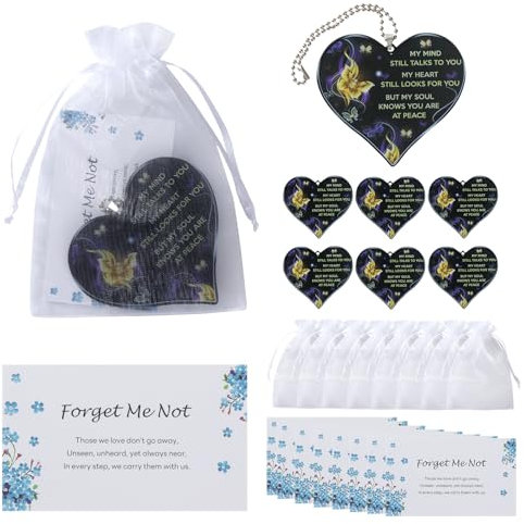 Funeral Favors 50 Sets for Guests, Heart Charms | Memorial Prayer Cards for Celebration of Life Favors, Funeral Keepsakes for a Memorial Service, Bulk Ideas Sympathy Gifts Funeral Products