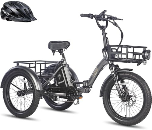 Fafrees F20 MATE Electric Trike for Adults | 48V 18.2Ah Removable Battery 70KM Range | 20x3.0 Fat Tyres, Foldable Cargo Ebike Dual Suspension, Black+2 Baskets