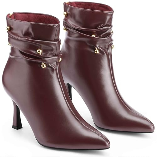 Perphy Pointed Toe Stiletto Heel Slouch Burgundy Ankle Boots for Women 5.5 M US