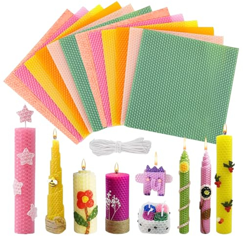 BUERPINKING Placas de cera de 12 colores para velas, velas para niños y adultos, hojas de cera de abejas para hacer velas, placas de cera de abejas, juego de manualidades