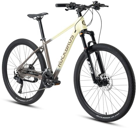 ROCKBROS MT·300 Vélo VTT 27,5 Pouces Cadre Aluminium Suspension à Ressort Réglable Transmission 18 Vitesses CUES U3020 Tailles 16/18/21 Pouces Mixte, Marron Moka dégradé M