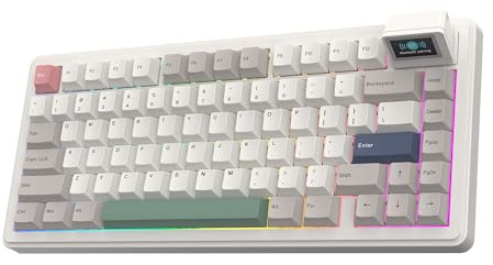 EPOMAKER RT82 Tastiera Meccanica Wireless con Schermo, VIA Custom, 2.4GHz/USB-C/BT5.0, RGB Backlit, Gasket, 5-Paddings, PBT Keycaps, Hot-Swap Tastiera da Gioco (Creamy Jade)
