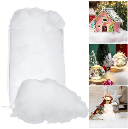 GTJEOI Kunstschnee Deko, 200g Flauschig Schneewatte Deko, Weihnachten Künstlicher Schnee Weiß, Watte Deko Schnee, Kunstschnee zum Basteln für Weihnachtsbaum Winter Wohnkultur