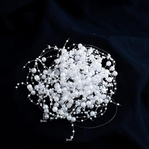 2m Fishing Line Pearls Chain,Christmas Tree Beads Chain,Branch Garland Crystal Curtain,Branch String Garland(White)