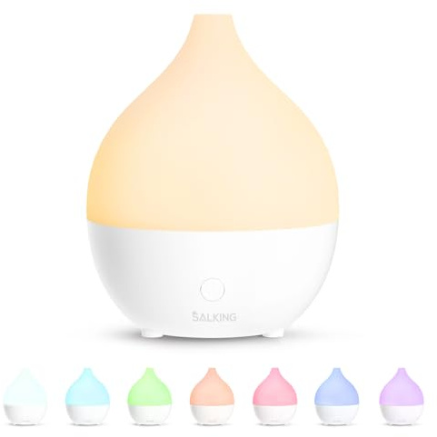 SALKING Diffusore di Oli Essenziali 100ml, Vaporizzatore Oli Essenziali con 8 Colori LED, Profumatore per Ambienti a Ultrasuoni Senza BPA, per Casa e Ufficio, Bianco
