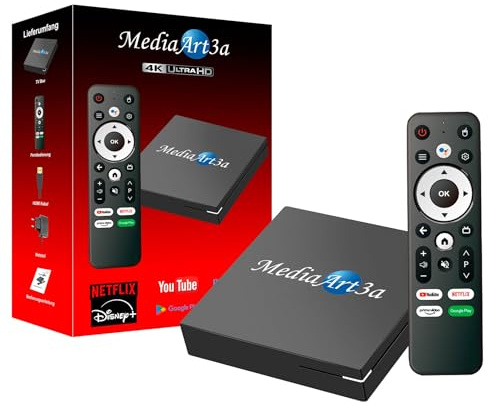 Mediaart-3a Pro 4K Android TV Box (4GB RAM + 32GB) Streaming Smart TV Box Quad Core, Rockchip 3518 Dual WLAN 2.4G/5G 4K 60fps Media Player YouTube, Browser HDMI 2.0, Ethernet-Anschluss (RJ45), WiFi