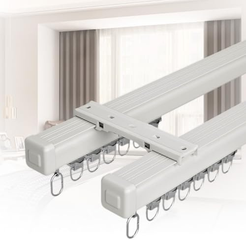 Tyst glidning dubbelskensystem – hållbar aluminiumvägg/takmonteringsbana med tillbehör för rumsavdelare, hem- och kontorsdekor – perfekt utrymmesförbättrare