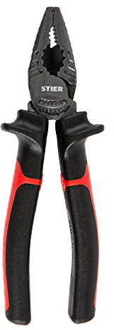 STIER Pinza combinata, lunghezza 180 mm, quadrata, Pinza multifunzionale per afferrare, pinza per stringere, pinza per piegare, pinza per tagliare, chiave ad anello integrata, impugnatura a 2