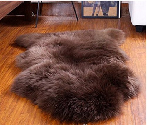 RGRGH - Tappeto in vera pelle di pecora con lana extra spessa, 105 x 75 cm, 40 x 29 cm, colore marrone scuro