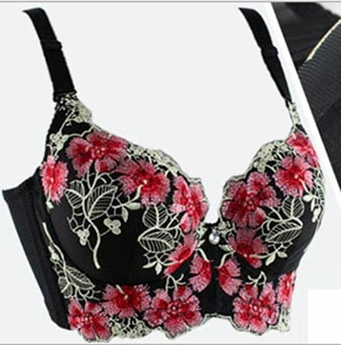 Thick Padded Add 2 Cups Bra Women Push-up Brassiere Deep V Lace Underwire Bras D (40D,Black)