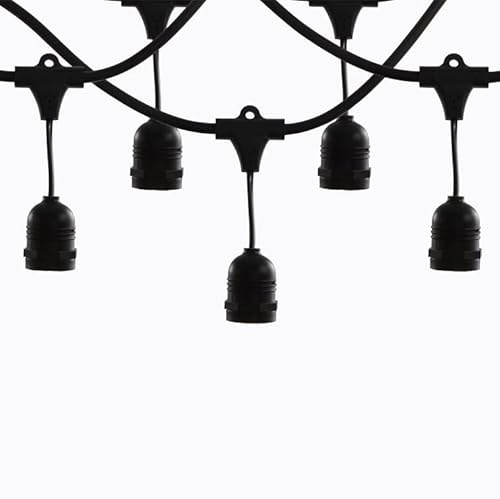 30M Catena Luminosa Esterno Prolungabile 30 Portalampada E27 3*10M Cavo Nero Prolungabile Fino a 1000W IP54 Decorative Esterno Patio Cortile Matrimonio Feste Giardino|30M, 30 Portalampade, Nero