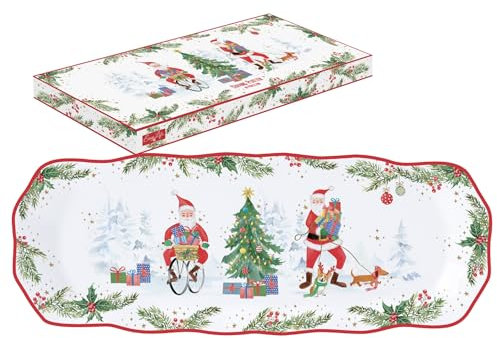 COFFRET PLAT A CAKE 37X14 CM EN PORCELAINE JOYFUL SANTA