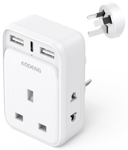 UK to Australia Plug Adapter, 6 IN 1 Australian Travel Adapter with 2 USB Ports & 1 Type C Fast Charger(5V/3.4A) and 2 Shaver Plug Adaptor UK to Australian New Zealand Fiji Argentina more (Type I)