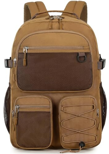 Lohol Water Resistant Backpack for School Travel College Travel, Large Bookbag with Mulitiple Pockets for Men and Women (Brown)