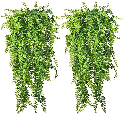 Winlauyet 2 pcs Artificial Hanging Plants Fern Vine Fake Greenery Fern Persian Greenery Decor for Bedroom Office Party Garden Wall Room Decor Farmhouse