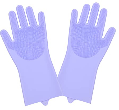 Guantes De Limpieza 1 par plato lavado guantes magia silicona platos limpiando guantes con cepillo de limpieza lavado de cocina lavado de limpieza guantes de fregado Guante De Limpieza ( Size : Purple