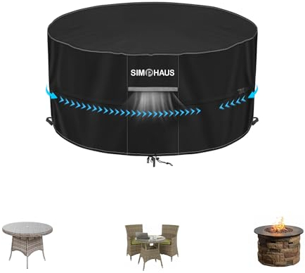 SIMPHAUS Gartenmöbel Abdeckung Wasserdicht Gartentisch Abdeckplane Winterfest Abdeckung für Runden Gartentisch 420D Oxford Gewebe Schutzhülle für Loungemöbel Möbelsets Sitzgruppe Feuerschale Ø 62x71cm