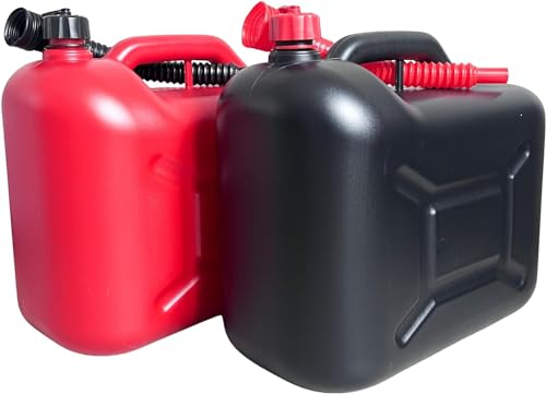 pokm toolsmarket - Jerrican en plastique de 10 l, pour essence et diesel avec robinet, bidon de réserve avec homologation ONU – Rouge/noir