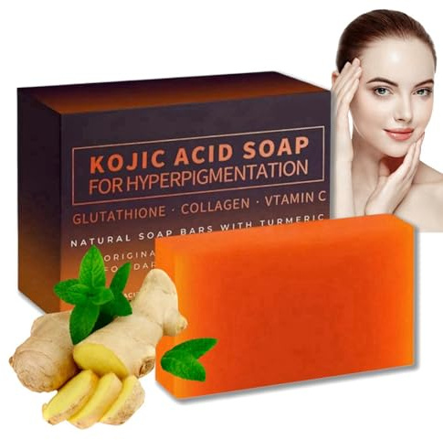 Kojic Acid Soap,Turmeric Brightening Soap,Turmeric Soap Bar,Turmeric Kojic Acid Dark Spot Remover Soap Bars,Kojic Acid Soap for Face and Body,Kojic Acid & Turmeric Soap,Face Soap Bar for Men and Women