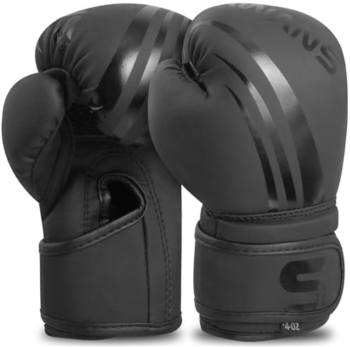 SAWANS Boxhandschuhe für Kinder, Training, MMA, Jungen und Mädchen, 2 Unzen, 4 6 Unzen, Sparring, Kickboxen, Boxsack, Muay Thai, Kampfsport, Jugend, Junior (Schwarz, 4 Unzen)