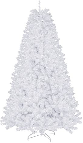 6ft White Artificial Christmas Tree – Premium Bushy Xmas Tree with 1150 Branch Tips, Full Dense Fake Silver Pine Tree Easy to Assemble, Indoor Holiday Decoration with Metal Stand