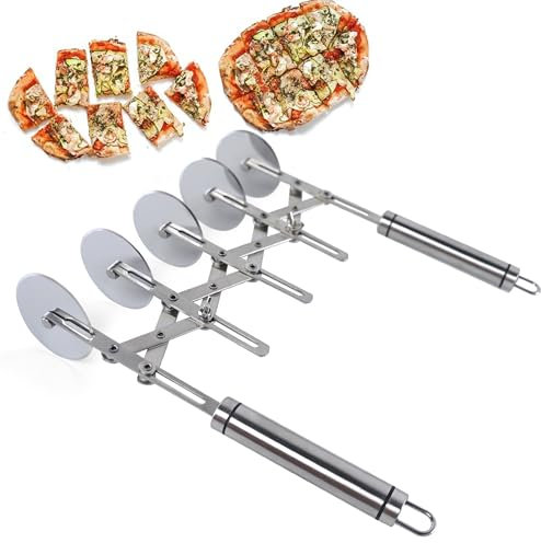 Tagliapasta, Tagliapizza, Rotella tagliapasta in acciaio inossidabile, Rotella per pasta regolabile a 5 ruote in acciaio inossidabile, Tagliapizza Tagliapasta per pasticceria, Argento (con manico)