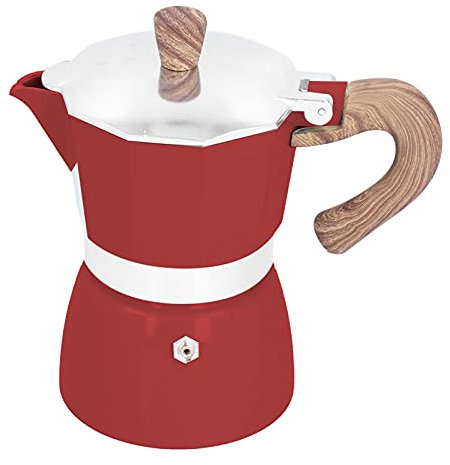Espressokocher Induktion,Mokka Maschine Esspresso Kaffeemaschine Aluminium Kaffeebereiter Camping Mokkakanne Espressokanne, für alle Herdarten geeignet (Seiko-Modell rot)