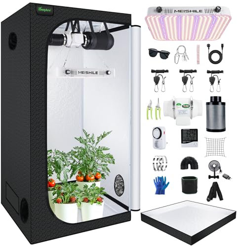 BOSYTRO Growzelt Komplettset, Led Grow Tent Kit, 200W LED Grow Lampe Vollspektrum,Komplettes Hydroponics 600D Growing Tent Kit, Belüftungssystem Thermo-Growboxen für den Gartenanbau