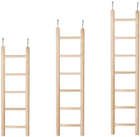 Sarini 3 Stück Hängende Vogelkletterleiter, Holzleiter für Vögel, Papageien, Hamsterkäfig, Hängende Kletterleiter, Geeignet für Papageien, Kakadus, Unzertrennliche, Vogelkäfig-Zubehör