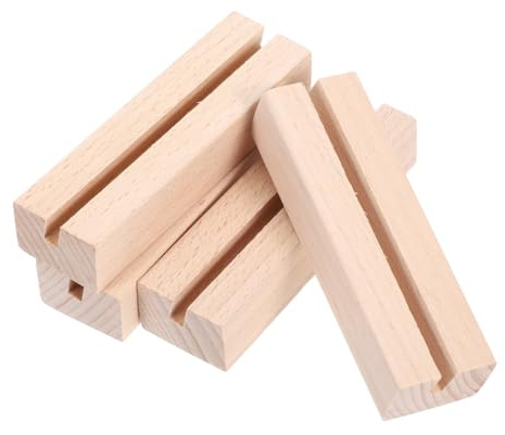 VILLCASE 4 Piezas Soporte Numero de Mesa, Soporte Madera Tarjetas, Porta Cartas Restaurante Para Fotos, Tarjetas Y Números De Mesa, Beige, 10x3x2cm