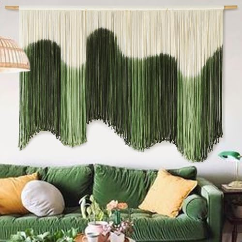 IOWER Large Macrame Wall Hanging Boho Wall Art Green Fiber Dip-Dyed Handmade Macrame Cord for Headboard Bedroom Living Room Fireplace 57 W x 39 L
