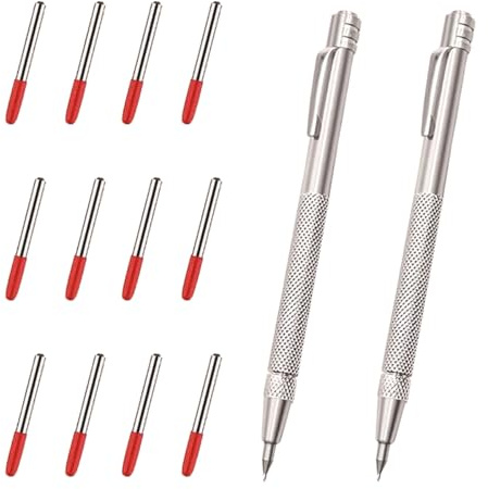 XXLKVSK 2Pcs Tungsten Carbide Scriber with Extra 12 Replacement Marking Tip Scribe Tool Set Etching Pen Scribing Tools Magnet Engraving Pen for Metal Glass Wood Ceramics