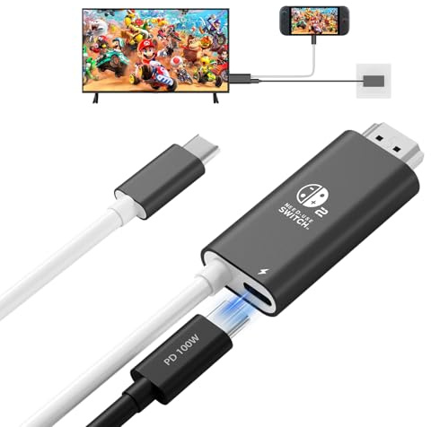 Cavo adattatore da USB-C a HDMI da 2 m, 4K a 60 Hz, 100 W, ricarica PD, dock portatile per Switch 2 modalità TV, viaggi e giochi in ufficio con iPhone 17, iPad, MacBook, Steam Deck, laptop a monitor
