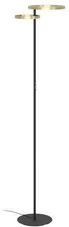 Eglo Lámpara de pie LED Castelpoto 1, iluminación de salón con función táctil, regulable con luz arriba y abajo, metal negro y latón cepillado, foco cálida a fría, 180 cm