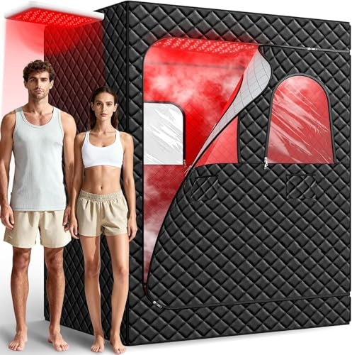 I-THERA-U Sauna a infrarossi per 2 persone, sauna a vapore per casa, 5 strati, impermeabile, sauna portatile, 2 generatori di vapore per bagno turco, 2 sedie pieghevoli per la casa e la sauna