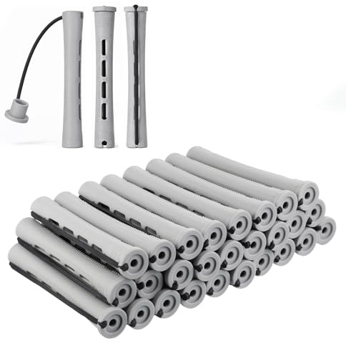 30 Pcs Perm Rods Set for Natural Hair Plastic Cold Wave Rods Hair Curling Rollers DIY Hairdressing Tools for Natural Hairs Long Short(Grey)