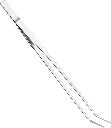 YIKUBO Long Tweezers Curved 27cm Stainless Steel Aquatic Plant Tweezers for Aquariums, Aquatic Plants, and Reptiles Aquascaping Tools Silver
