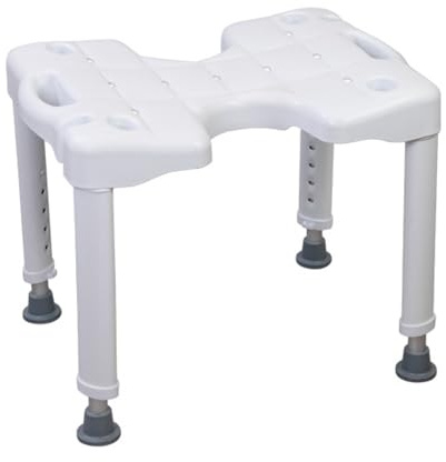 Taburete de Ducha Antideslizante para Personas Mayores y Movilidad Reducida, Altura Regulable, Asiento Seguro de Baño, Ligero y Resistente hasta 130 kg, Aluminio Blanco - Marca ESPAÑOLA