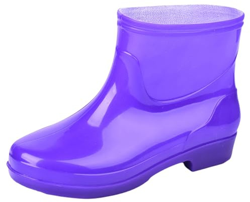 Generisch Zapatos de lluvia para mujer, anchos, impermeables, botas de lluvia para mujer, botas de goma de media altura, cómodos, antideslizantes, para jardín, lluvia, de goma, para exteriores, morado