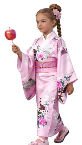 Genérico Kimono Kostym Traditionellt Blommigt Tryck Sidendräkt | Barndräkt Japansk klänning för barn från 2 till 10 år, studenter, fans, scenframträdanden och evenemang