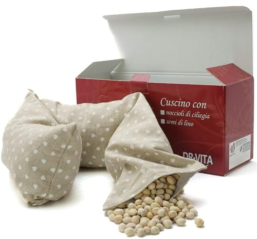 Fascia con noccioli di ciliegia sfoderabile e lavabile scaldacollo per dolori addominali, mal di pancia, febbre alta (900gr. - 58x12x5cm) con Cuoricini Bianchi. Terapia caldo freddo.