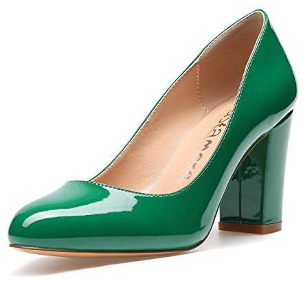 Castamere Escarpins Femme Bout Ronde Bloc Talon Haute 8 CM Verni Vert Escarpin EU 42.5