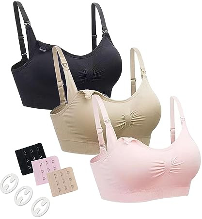 neppein Maternity Nursing Bra 3Pack Seamless Pregnancy Breastfeeding Sleep Bra Bralette with Removable Spill Prevention Pads and Extenders