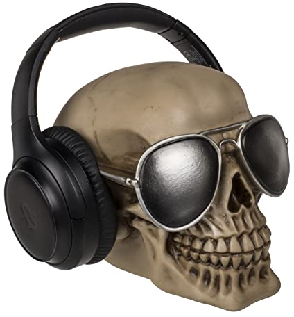 MIJOMA Kopfhörerständer Kopfhörerhalter Kopfhörer-Halterung, Dekokopf Dekoration aus Kunstharz 16 x 18 x 18 cm (Totenkopf)