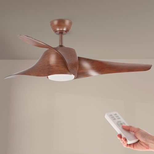 M mimotec - Ventilador de Techo con luz Led Fanton Madera con luz y Mando a Distancia, Bajo consumo, motor DC, 8 velocidades,Silencioso,3 Aspas, modo invierno-verano, LM8081