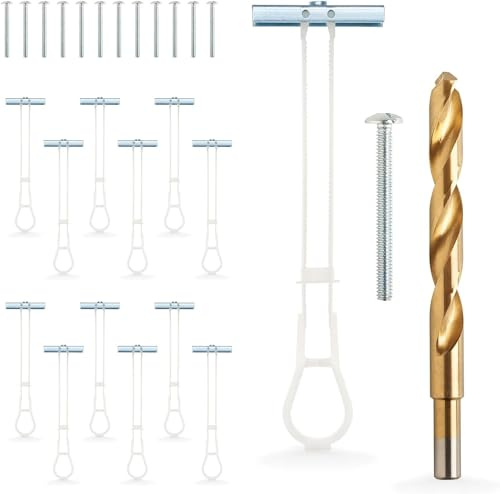 1/4”-20 Quick Easy Heavy Duty Toggle Anchors with Bolts - Hollow Wall Anchors with Steel Wings, Adjustable Up to 2 1/2 Thick Wall, Holds Up to 1080 Lbs, Heavy Duty Drill Bit Included (12 Pack)